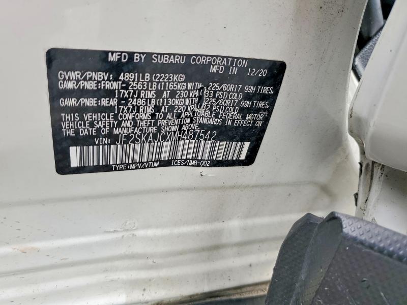 57710726 :رقم المزاد ، JF2SKAJCXMH487542 vin ، 2021 Subaru Forester مزاد بيع