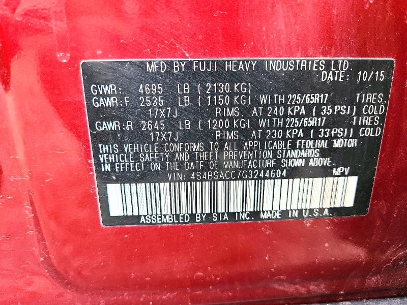 Aukcja sprzedaży 2016 Subaru Outback, vin: 4S4BSACC7G3244604, numer aukcji: 55243886