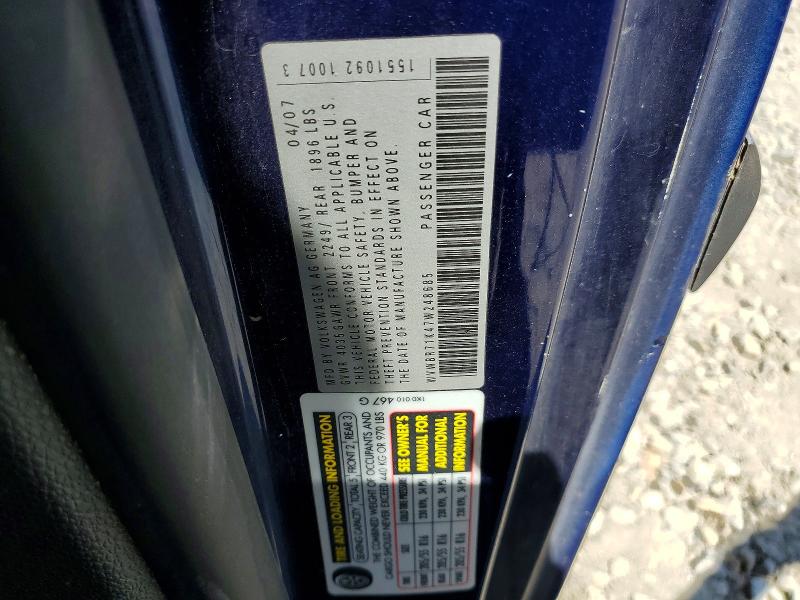 2007 Volkswagen Rabbit მანქანა იყიდება აუქციონზე, vin: WVWBR71K47W248685, აუქციონის ნომერი: 59132506