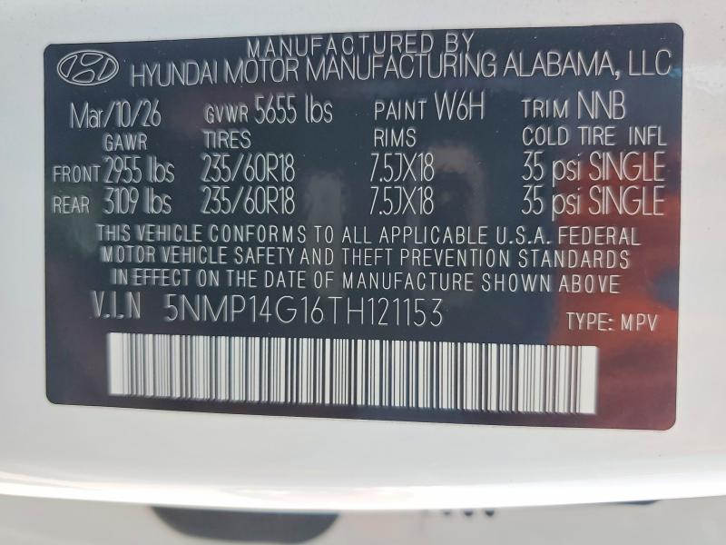 2026 Hyundai Santa Fe მანქანა იყიდება აუქციონზე, vin: 5NMP14G16TH121153, აუქციონის ნომერი: 58576796