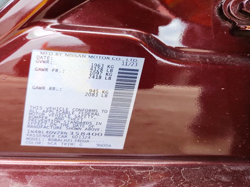 Продажа на аукционе авто 2024 Nissan Altima, vin: 1N4BL4DV2RN358400, номер лота: 58246406