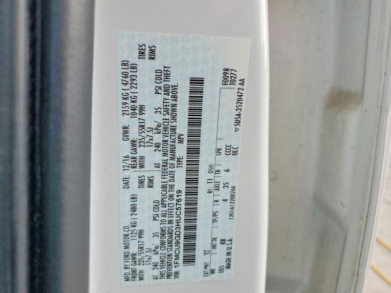 85988455 :رقم المزاد ، 1FMCU9GD3HUC57619 vin ، 2017 Ford Escape مزاد بيع