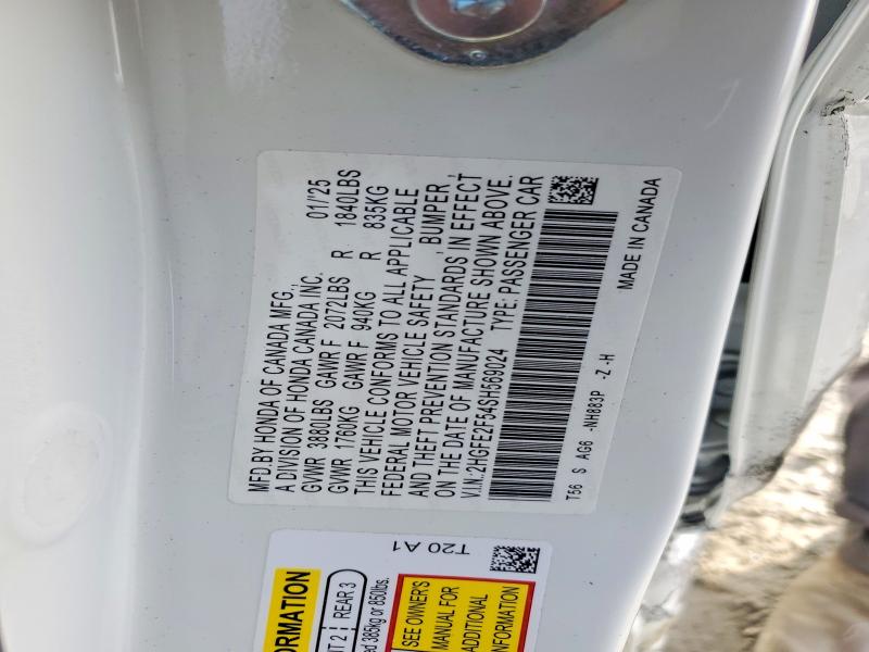 Продаж на аукціоні авто 2025 Honda Civic, vin: 2HGFE2F54SH569024, номер лоту: 57916826