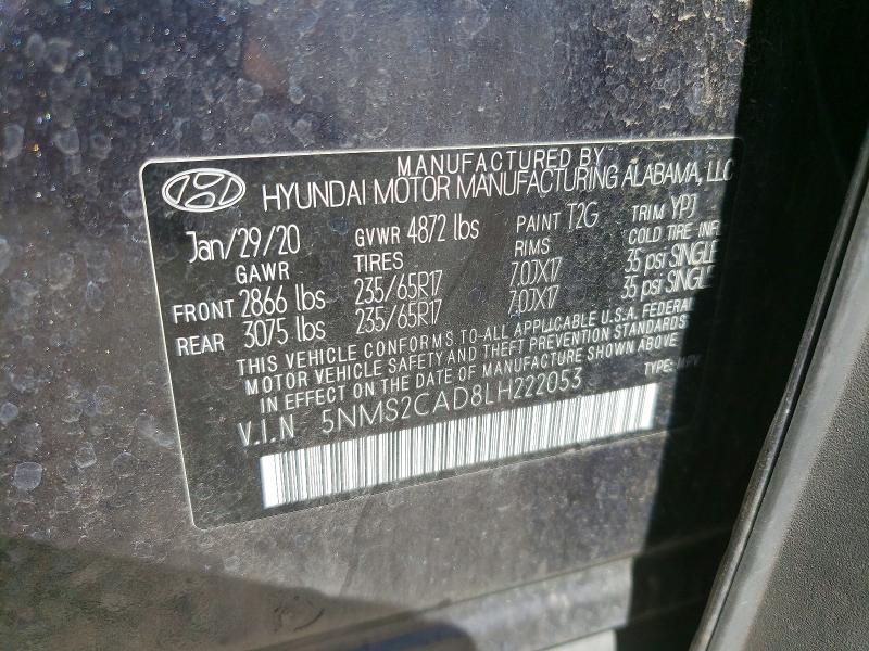 Продажа на аукционе авто 2020 Hyundai Santa Fe, vin: 5NMS2CAD8LH222053, номер лота: 56745666