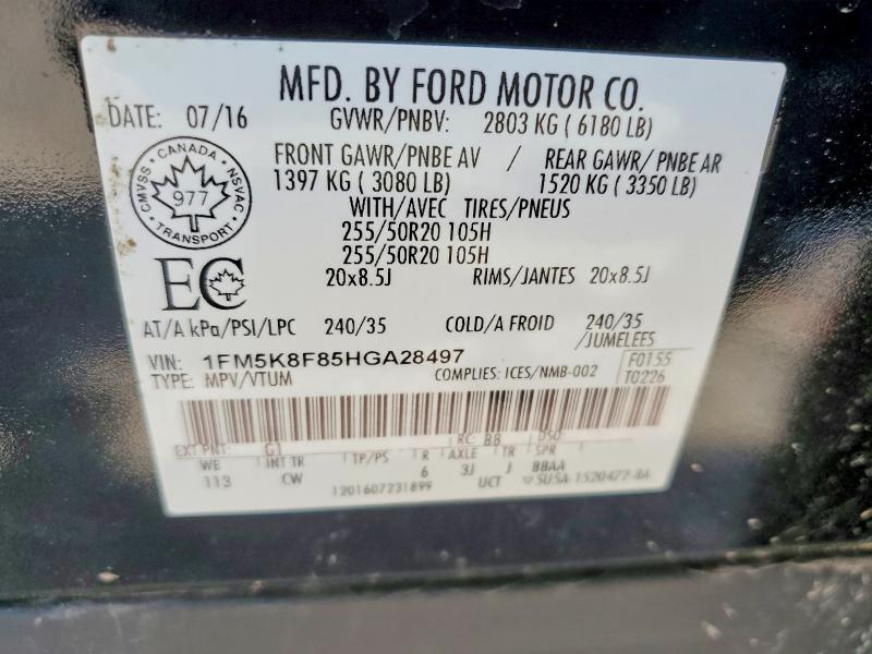 Продаж на аукціоні авто 2017 Ford Explorer, vin: 1FM5K8F85HGA28497, номер лоту: 55329236