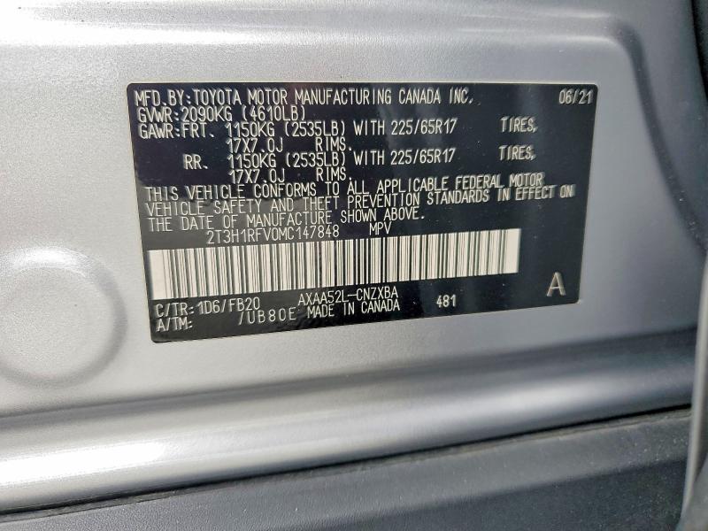 Aukcja sprzedaży 2021 Toyota Rav4, vin: 2T3H1RFV0MC147848, numer aukcji: 57441316