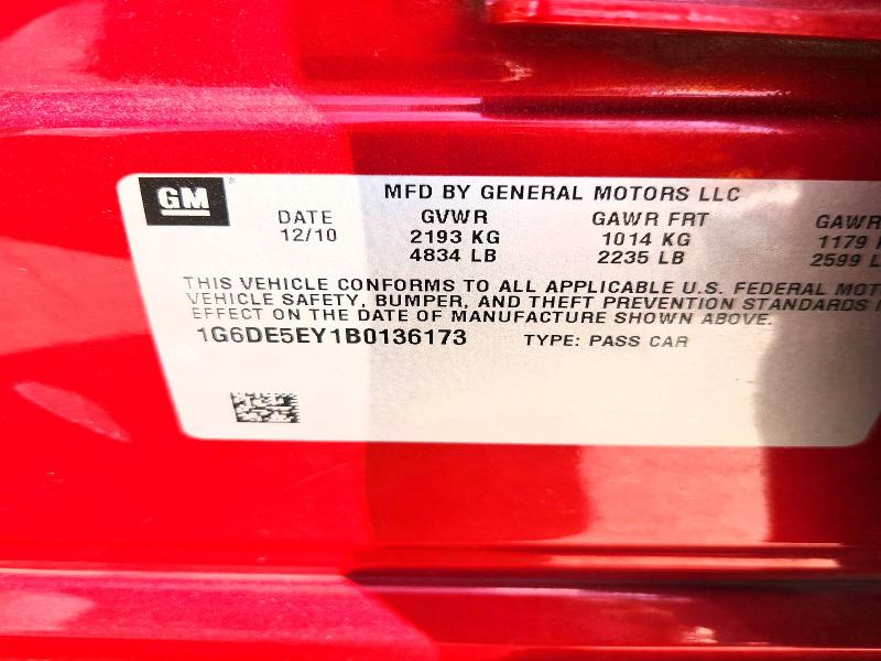 2011 Cadillac Cts მანქანა იყიდება აუქციონზე, vin: 1G6DE5EY1B0136173, აუქციონის ნომერი: 57038076