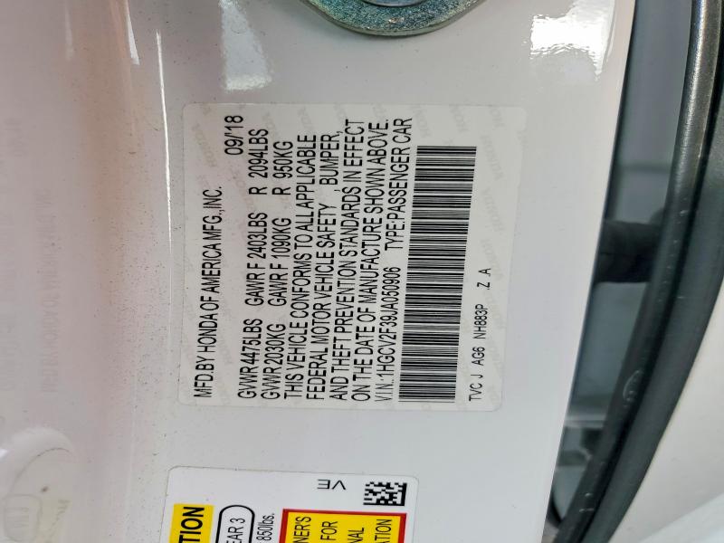 56273096 :رقم المزاد ، 1HGCV2F39JA050906 vin ، 2018 Honda Accord مزاد بيع