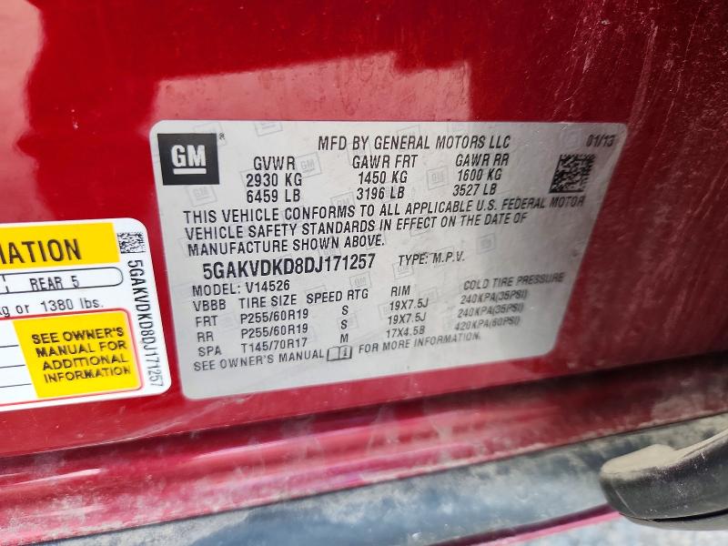 2013 Buick Enclave მანქანა იყიდება აუქციონზე, vin: 5GAKVDKD8DJ171257, აუქციონის ნომერი: 57999036