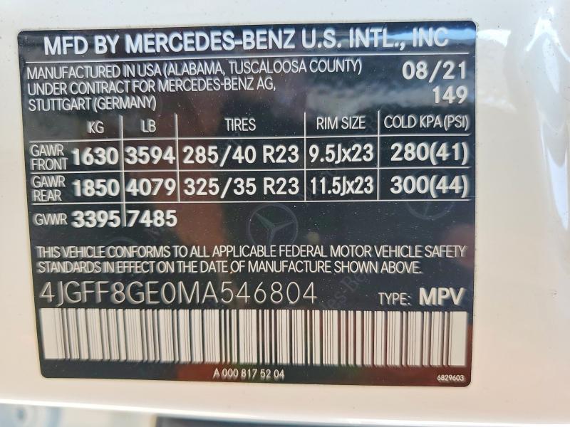 Aukcja sprzedaży 2021 Mercedes-benz Gls, vin: 4JGFF8GE0MA546804, numer aukcji: 55778756