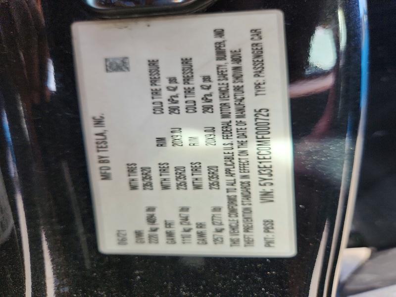 Продажа на аукционе авто 2021 Tesla Model 3, vin: 5YJ3E1EC0MF000725, номер лота: 56673176