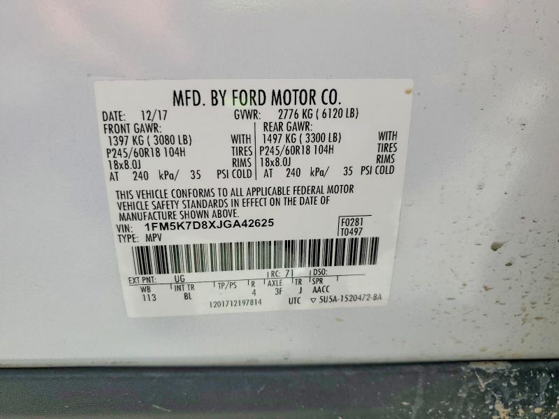 Aukcja sprzedaży 2018 Ford Explorer, vin: 1FM5K7D8XJGA42625, numer aukcji: 56545536