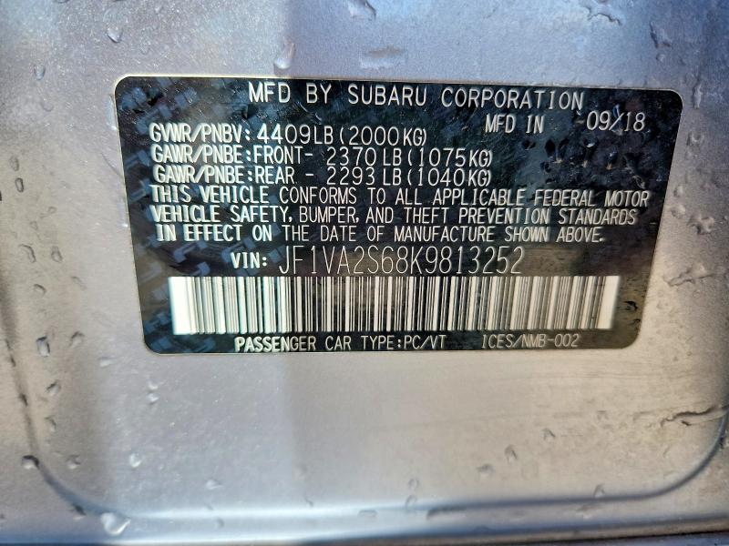 Продажа на аукционе авто 2019 Subaru Wrx, vin: JF1VA2S68K9813252, номер лота: 58621636