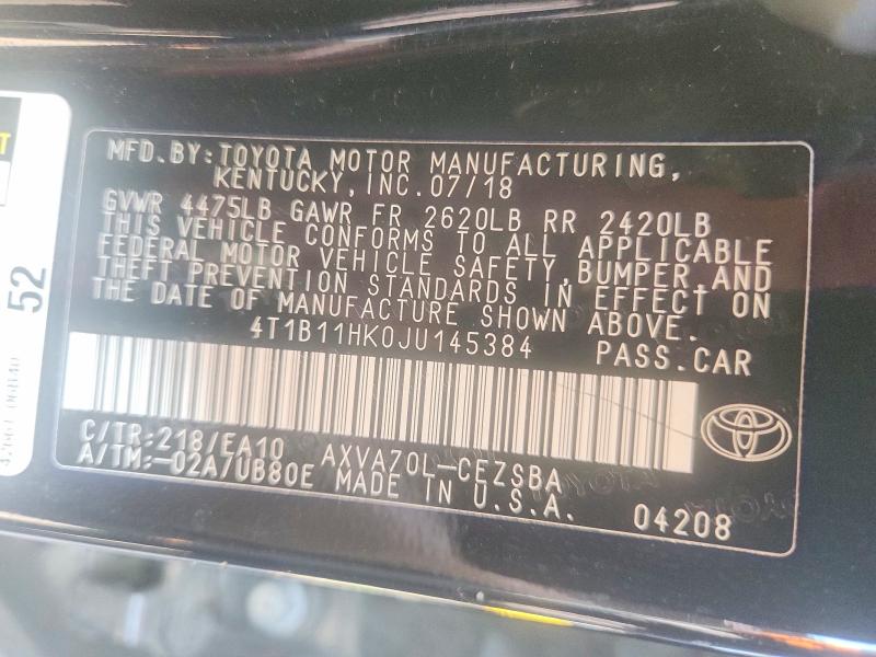 Продаж на аукціоні авто 2018 Toyota Camry, vin: 4T1B11HK0JU145384, номер лоту: 85615265