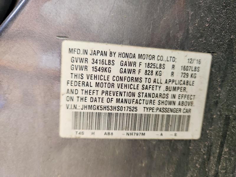 2017 Honda Fit მანქანა იყიდება აუქციონზე, vin: JHMGK5H53HS017525, აუქციონის ნომერი: 95588625