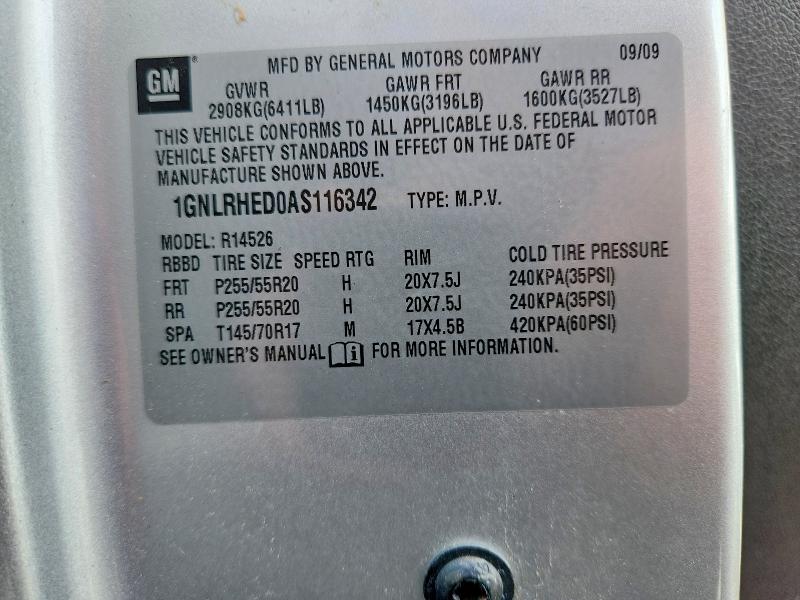 2010 Chevrolet Traverse მანქანა იყიდება აუქციონზე, vin: 1GNLRHED0AS116342, აუქციონის ნომერი: 57061136