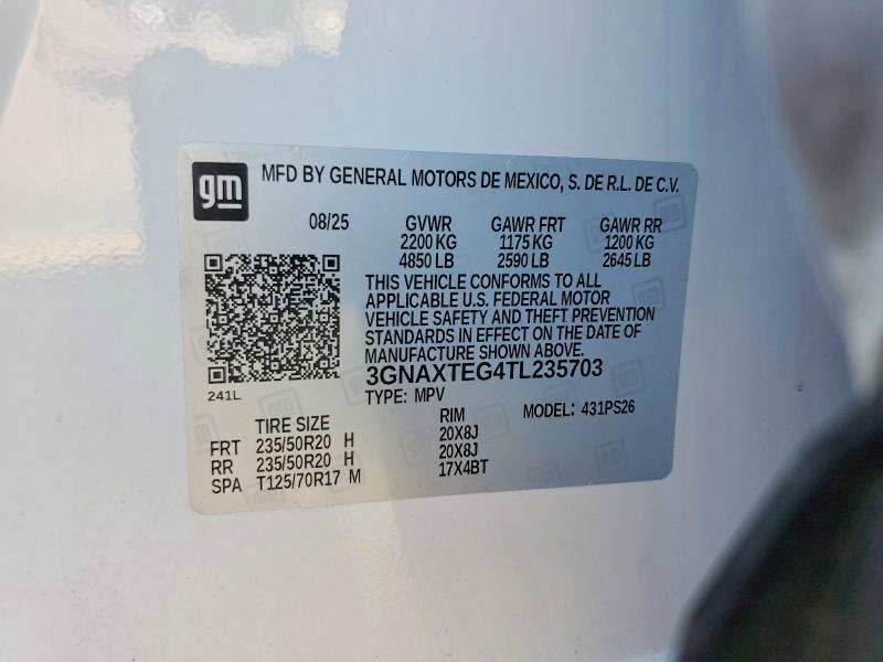 Aukcja sprzedaży 2026 Chevrolet Equinox, vin: 3GNAXTEG4TL235703, numer aukcji: 58817306