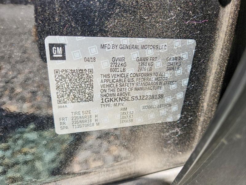 57194946 :رقم المزاد ، 1GKKNSLS5JZ238138 vin ، 2018 Gmc Acadia مزاد بيع