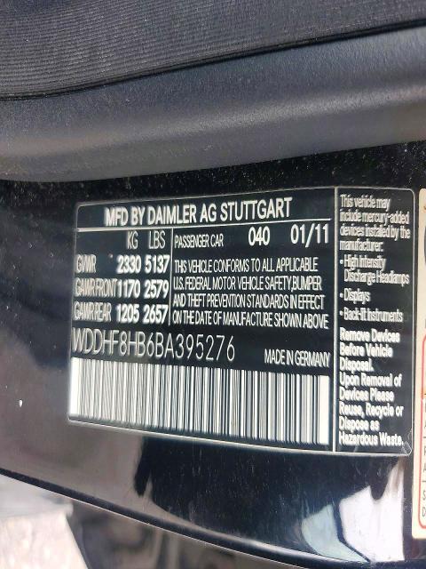 Продажа на аукционе авто 2011 Mercedes-benz E, vin: WDDHF8HB6BA395276, номер лота: 58581316