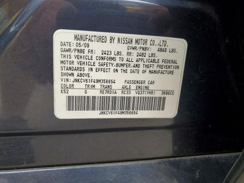 56044846 :رقم المزاد ، JNKCV61F49M356654 vin ، 2009 Infiniti G37 Sedan مزاد بيع