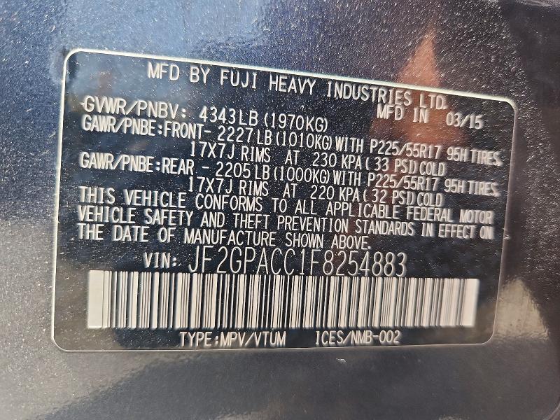 2015 Subaru Xv Crosstrek მანქანა იყიდება აუქციონზე, vin: JF2GPACC1F8254883, აუქციონის ნომერი: 56306766