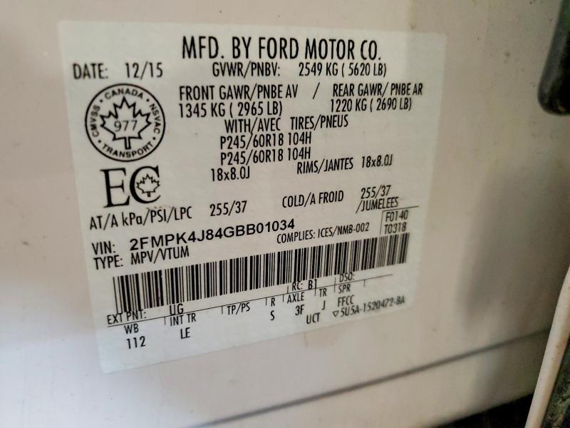 Продажа на аукционе авто 2016 Ford Edge, vin: 2FMPK4J84GBB01034, номер лота: 56682306