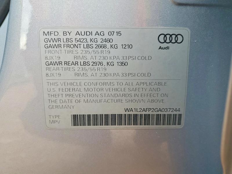 Продажа на аукционе авто 2016 Audi Q5, vin: WA1L2AFP2GA037244, номер лота: 55331636
