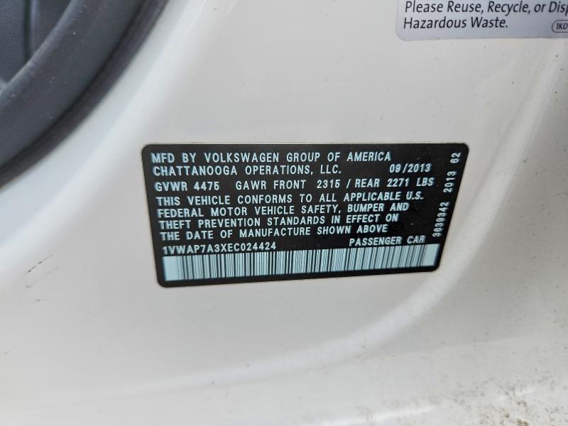 Продажа на аукционе авто 2014 Volkswagen Passat, vin: 1VWAP7A3XEC024424, номер лота: 57071696