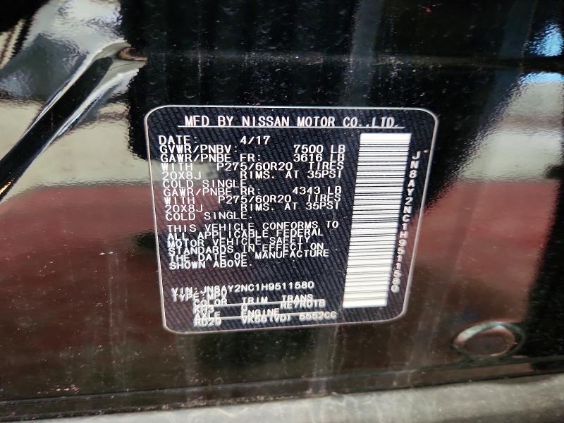 2017 Nissan Armada მანქანა იყიდება აუქციონზე, vin: JN8AY2NC1H9511580, აუქციონის ნომერი: 68092665