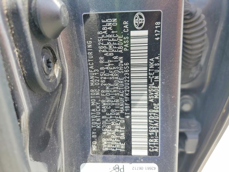 Aukcja sprzedaży 2013 Toyota Camry, vin: 4T1BF1FK2DU223656, numer aukcji: 56622516