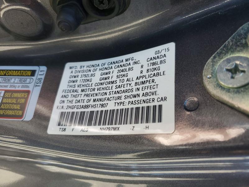 Продаж на аукціоні авто 2015 Honda Civic, vin: 2HGFG3A88FH517807, номер лоту: 58055486