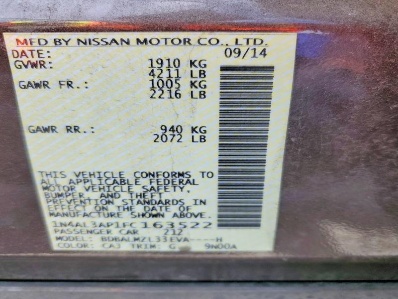 Продаж на аукціоні авто 2015 Nissan Altima, vin: 1N4AL3AP1FC163522, номер лоту: 59103426