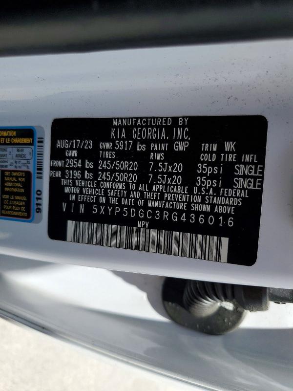 58015186 :رقم المزاد ، 5XYP5DGC3RG436016 vin ، 2024 Kia Telluride مزاد بيع
