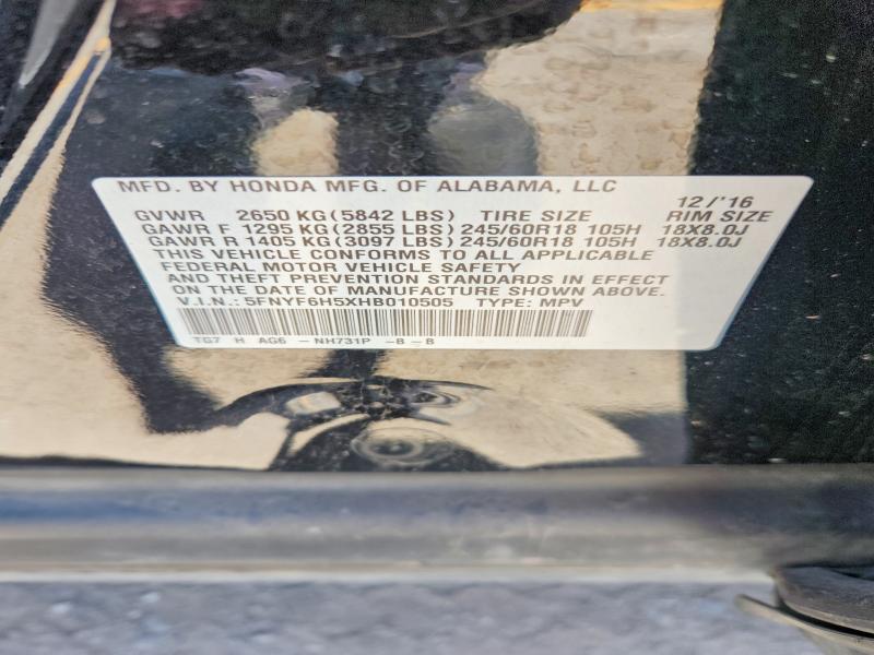 56571356 :رقم المزاد ، 5FNYF6H5XHB010505 vin ، 2017 Honda Pilot مزاد بيع