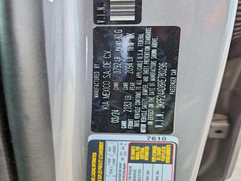2024 Kia Forte მანქანა იყიდება აუქციონზე, vin: 3KPF24AD8RE780296, აუქციონის ნომერი: 58089946