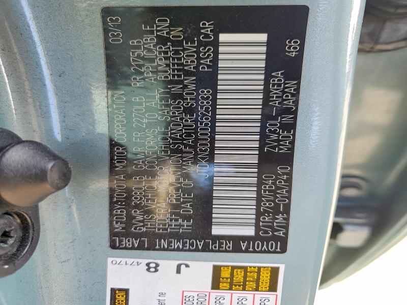 57037266 :رقم المزاد ، JTDKN3DU0D5625838 vin ، 2013 Toyota Prius مزاد بيع