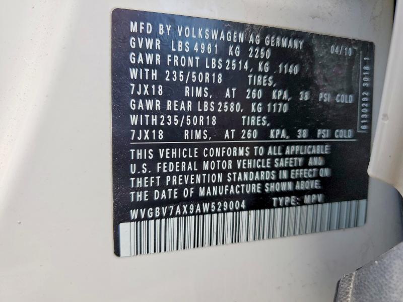 Aukcja sprzedaży 2010 Volkswagen Tiguan, vin: WVGBV7AX9AW529004, numer aukcji: 58191396
