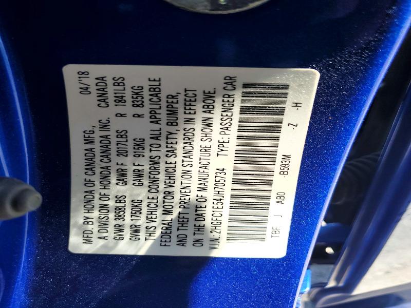 56973116 :رقم المزاد ، 2HGFC1E54JH705734 vin ، 2018 Honda Civic مزاد بيع