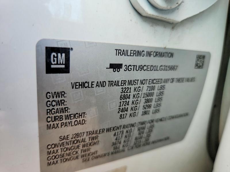 Aukcja sprzedaży 2020 Gmc Sierra, vin: 3GTU9CED1LG315667, numer aukcji: 57541596