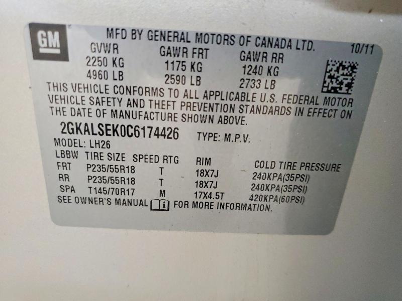 Aukcja sprzedaży 2012 Gmc Terrain, vin: 2GKALSEK0C6174426, numer aukcji: 58460706