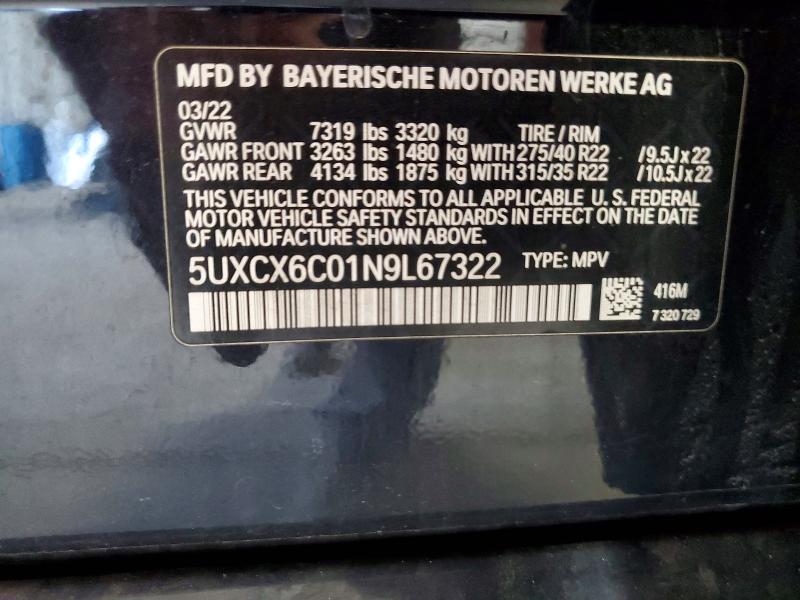58941896 :رقم المزاد ، 5UXCX6C01N9L67322 vin ، 2022 Bmw X7 مزاد بيع