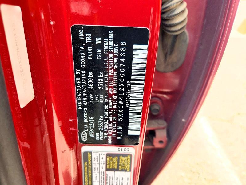 Продажа на аукционе авто 2016 Kia Optima, vin: 5XXGW4L2XGG074388, номер лота: 59381646