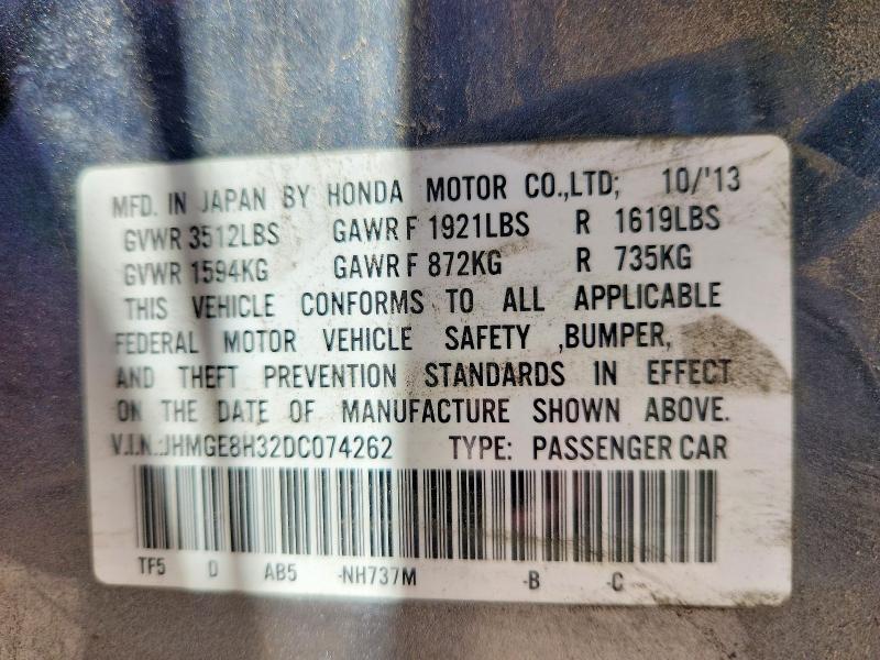 2013 Honda Fit მანქანა იყიდება აუქციონზე, vin: JHMGE8H32DC074262, აუქციონის ნომერი: 55742636