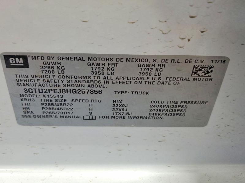 Auction sale of the 2017 Gmc Sierra, vin: 3GTU2PEJ8HG257856, lot number: 55953816
