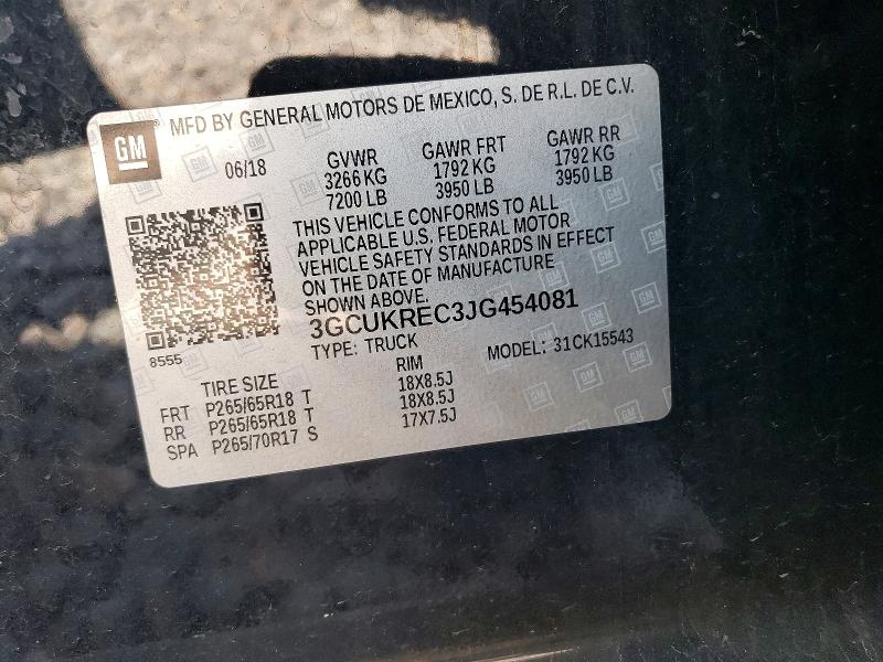 Aukcja sprzedaży 2018 Chevrolet Silverado, vin: 3GCUKREC3JG454081, numer aukcji: 56488066