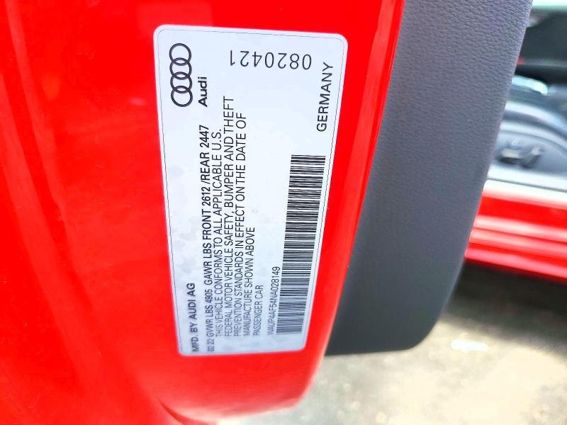 59334176 :رقم المزاد ، WAUP4AF54NA028149 vin ، 2022 Audi S5 مزاد بيع