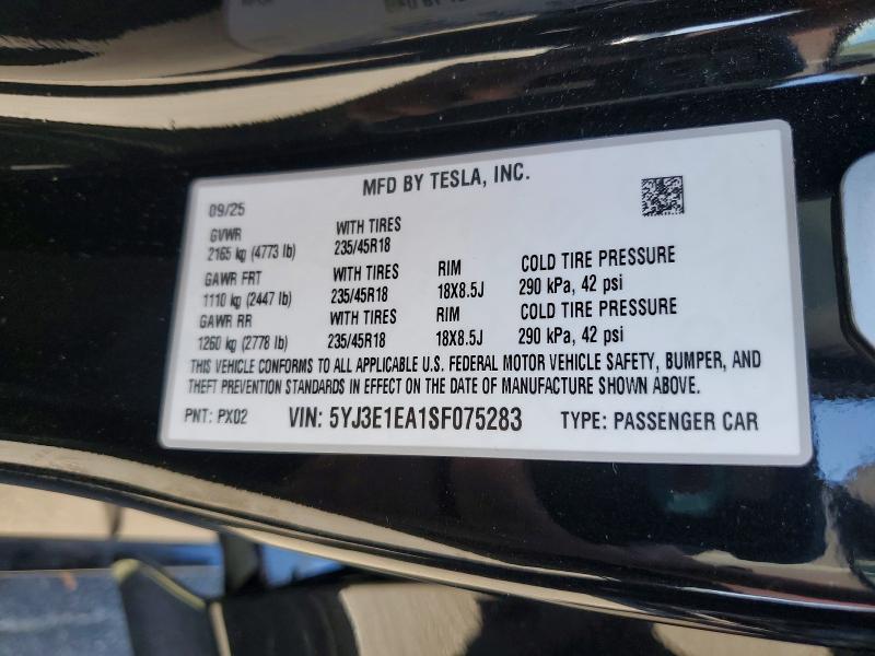 Продаж на аукціоні авто 2025 Tesla Model 3, vin: 5YJ3E1EA1SF075283, номер лоту: 57430756