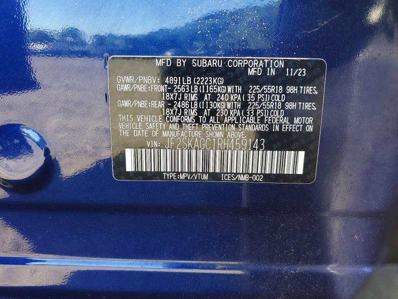 57352956 :رقم المزاد ، JF2SKAGC1RH459143 vin ، 2024 Subaru Forester مزاد بيع