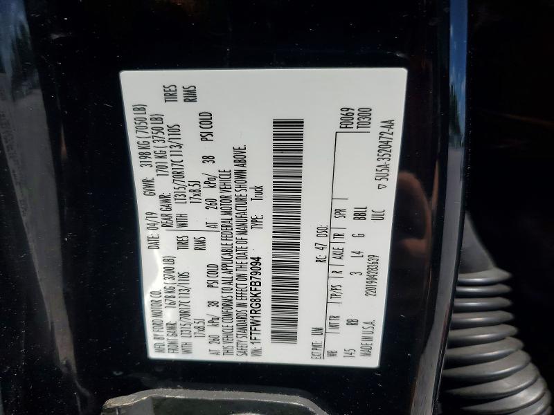 58552396 :رقم المزاد ، 1FTFW1RG8KFB79094 vin ، 2019 Ford F150 مزاد بيع