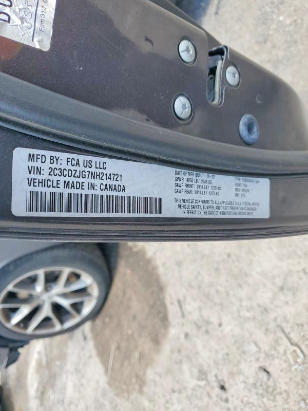 2022 Dodge Challenger მანქანა იყიდება აუქციონზე, vin: 2C3CDZJG7NH214721, აუქციონის ნომერი: 57300746